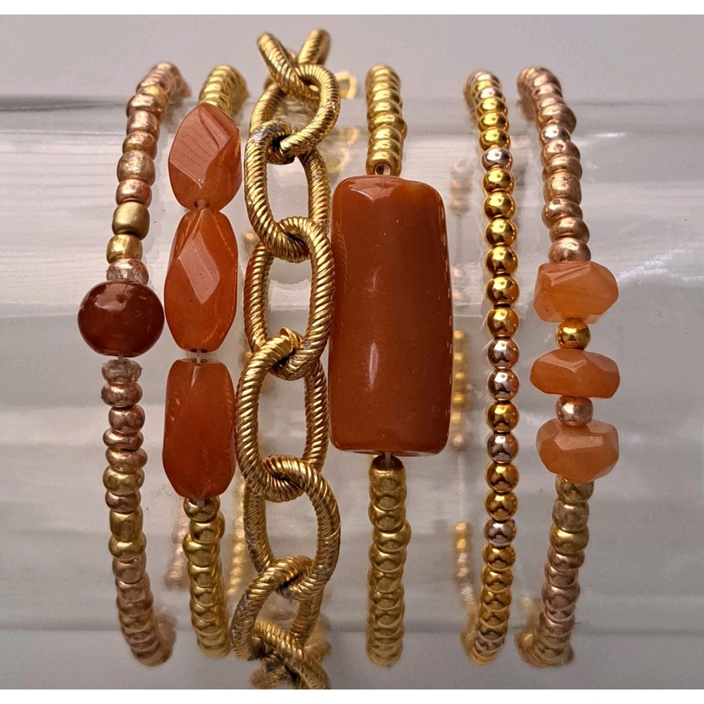 Bohemian Carnelian Bead Stack Bracelets. 6pc